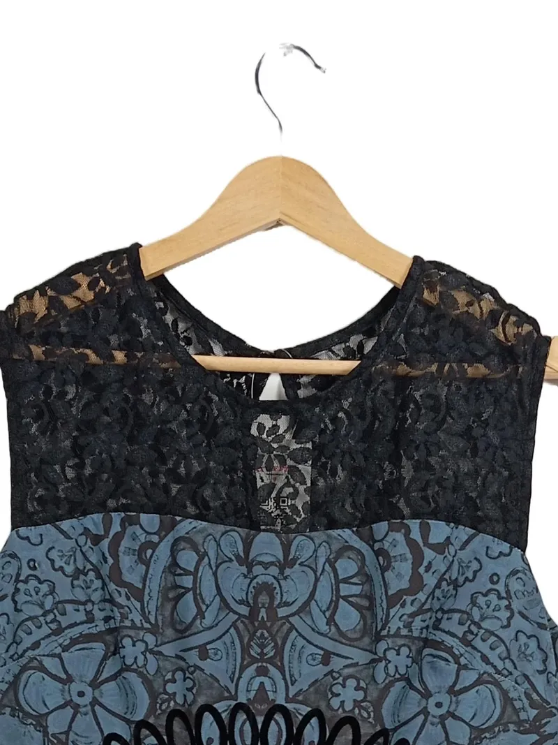Desigual Damen Kleid Gr. 40 Mandala Muster Spitze Blau Festlich 4