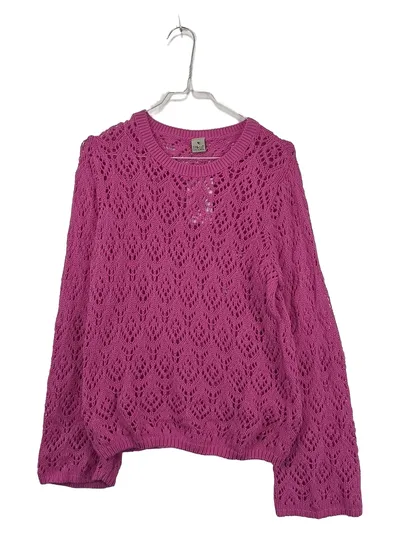 17&CO Damen Pullover Strickpullover Gr. 38 M Pink Lochmuster Baumwolle Casual