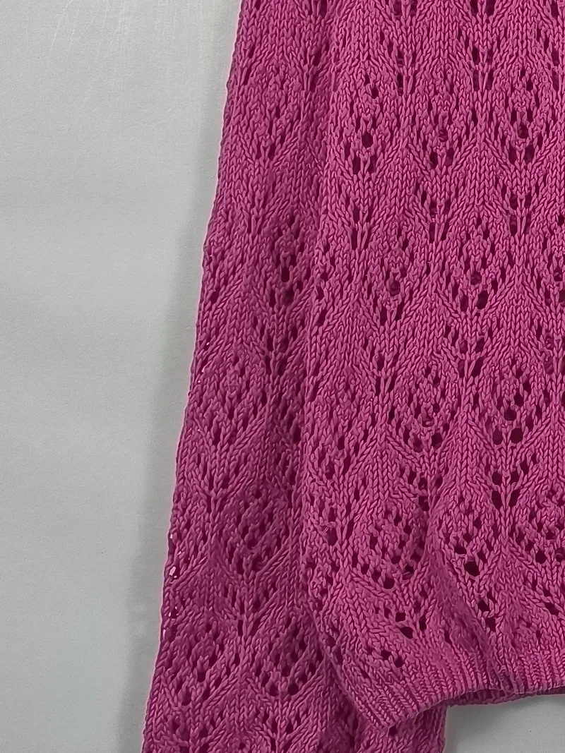 17&CO Damen Pullover Strickpullover Gr. 38 M Pink Lochmuster Baumwolle Casual 2