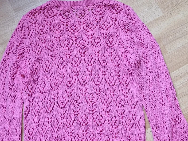 17&CO Damen Pullover Strickpullover Gr. 38 M Pink Lochmuster Baumwolle Casual 3