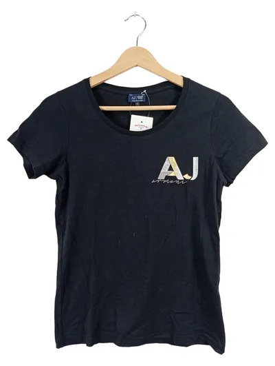 Armani Jeans Damen T-Shirt Schwarz Gr. S Logo Gold Silber Casual