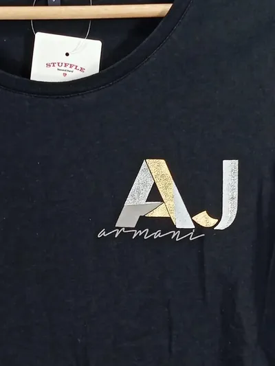 Armani Jeans Damen T-Shirt Schwarz Gr. S Logo Gold Silber Casual