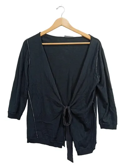 Strenesse Blue Damen Strickjacke Wickeloptik Gr. 42 Schwarz Casual