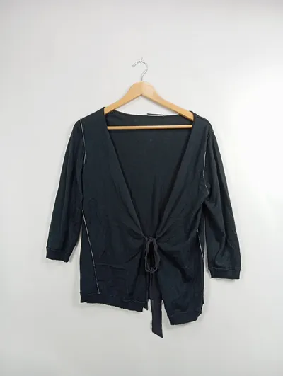 Strenesse Blue Damen Strickjacke Wickeloptik Gr. 42 Schwarz Casual