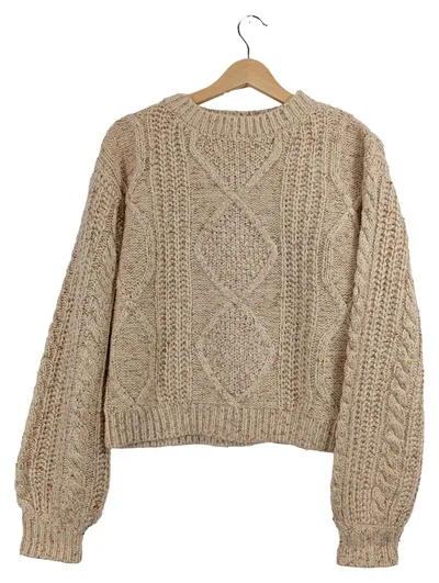 Takko Fashion Damen Pullover Gr. 38 Beige Zopfmuster Strick Cropped