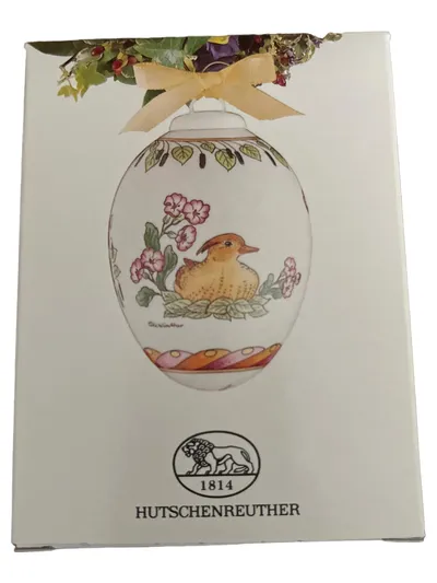 Hutschenreuther Das Ei '98 Porzellan Dekodose Vogel Blumenmuster Schleife 6cm