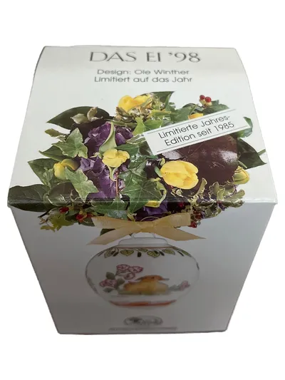 Hutschenreuther Das Ei '98 Porzellan Dekodose Vogel Blumenmuster Schleife 6cm