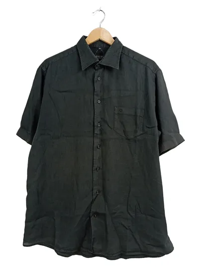 DIGEL Herren Kurzarmhemd Leinen Gr. 43/3XL Grau Freizeithemd