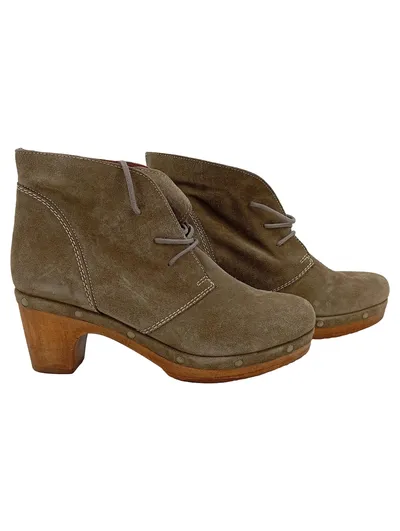COX Damen Stiefeletten Wildleder Schnürstiefeletten Holzabsatz Oliv 41