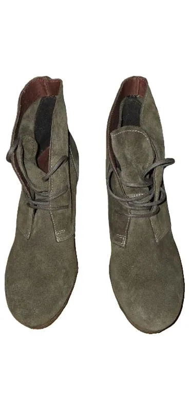 COX Damen Stiefeletten Wildleder Schnürstiefeletten Holzabsatz Oliv 41 3