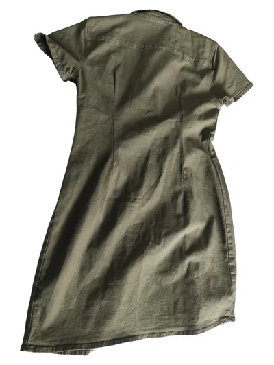 Noisy May Damen Hemdblusenkleid Gr. L Oliv Kurzarm Safari-Style