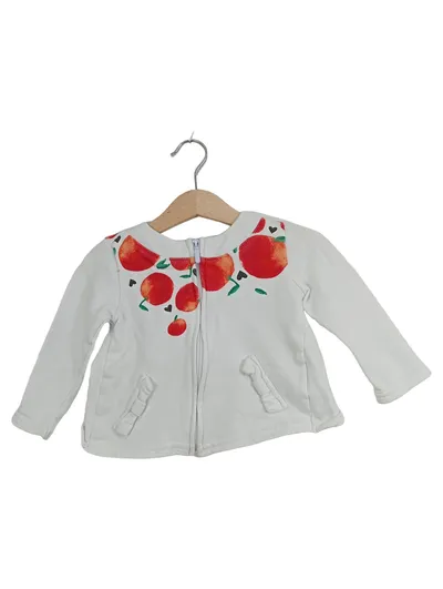 Primigi Sweatjacke Mädchen Gr. 86 Weiß Apfel Motiv Reißverschluss Baumwolle