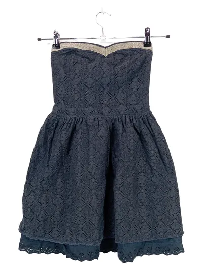 Superdry Damen Spitzenkleid Trägerlos Gr. 34/XS Grau Lochspitze