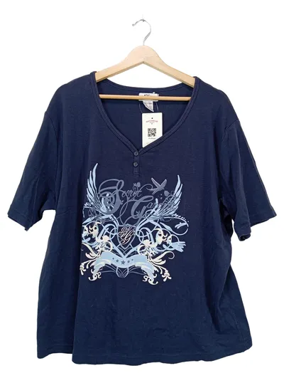 BPC Damen T-Shirt mit Print Gr. 52-54 Blau Casual Kurzarm