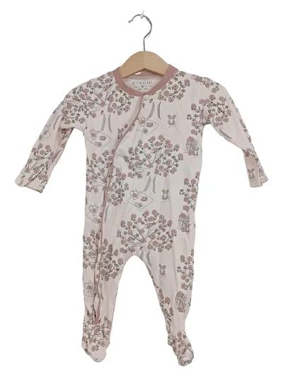 Fixoni Baby Strampler Schlafanzug Gr. 68 Rosa Blumen Maus Baumwolle
