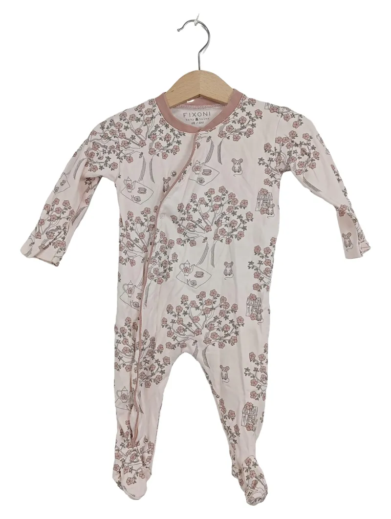 Fixoni Baby Strampler Schlafanzug Gr. 68 Rosa Blumen Maus Baumwolle 1