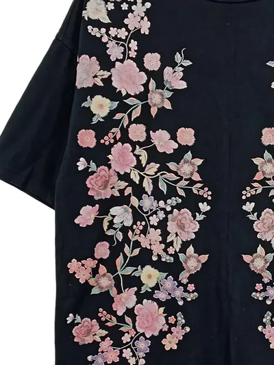 ZARA TRAFALUC Damen T-Shirt Kurzarm Blumenmuster Baumwolle Schwarz S
