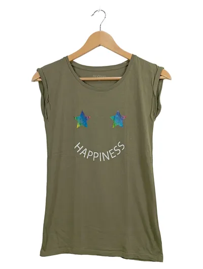 In Extenso Damen T-Shirt Happiness Sterne Oliv Gr. XS 34