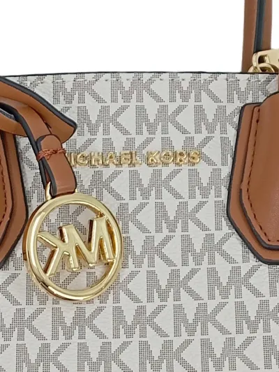 Michael Kors Mercer Henkeltasche Damen Beige Braun MK Signature Logo Print