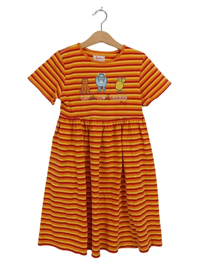 Sigikid Mädchen Kleid gestreift Gr. 134 orange Baumwolle Freizeitkleid