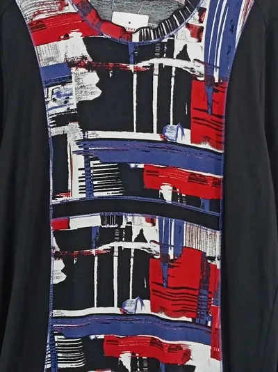 Gina Laura Damen Tunikakleid Gr. 42/XL Schwarz Abstrakt Print Langarm