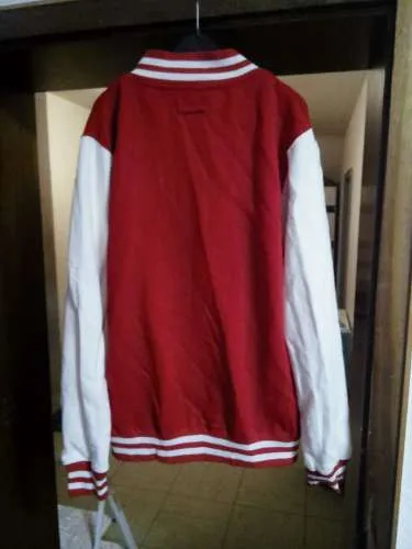 Just Hoods AWDis College Jacke Varsity Baseball Sweatjacke Rot Weiß Gr. L