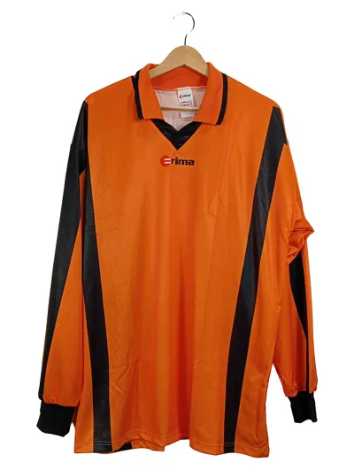 Erima Langarmshirt Herren Trikot Sportshirt Gr. L/XL Orange Schwarz Gestreift