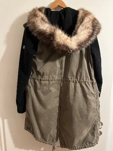 Blonde No.8 Damen Parka Winterjacke Gr. 36 S Oliv Schwarz Fellkapuze