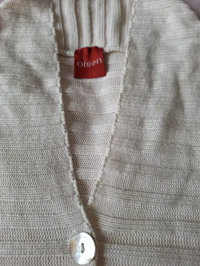 Olsen Damen Strickjacke Gr. 44 Beige Strukturmuster Knopfleiste