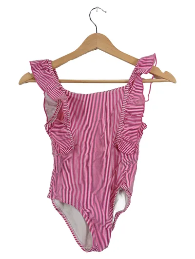 Jacadi Badeanzug Mädchen Gr. 140 Pink Weiß Gestreift Rüschen