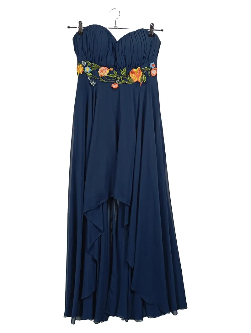 Ashley Brooke Abendkleid Blau Blumenstickerei Trägerlos Gr. 38 Elegant 1