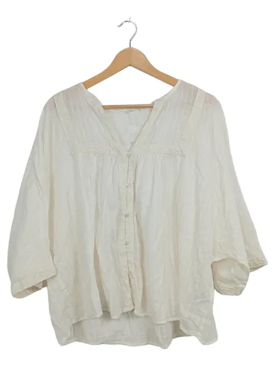ZARA Damen Bluse Gr. S Weiß Bohemian Spitze Stickerei Tunika