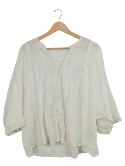 ZARA Damen Bluse Gr. S Weiß Bohemian Spitze Stickerei Tunika