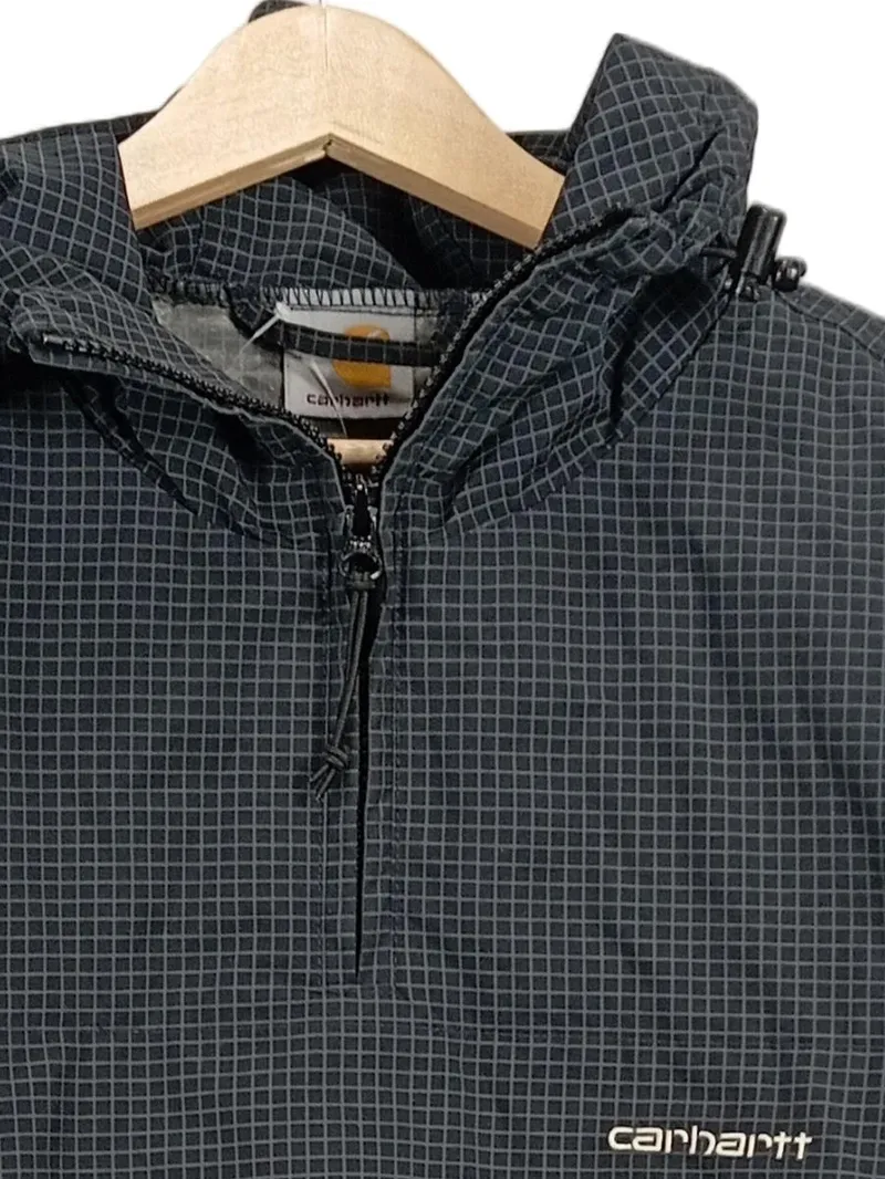 Carhartt Herren Anorak Windjacke Gr. S Grau Kariert Kapuze Nylon 2