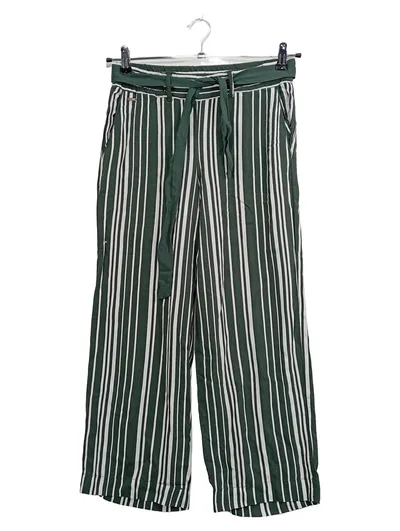 Street One Stoffhose Damen Gr. 34 Grün Weiß Gestreift Viskose