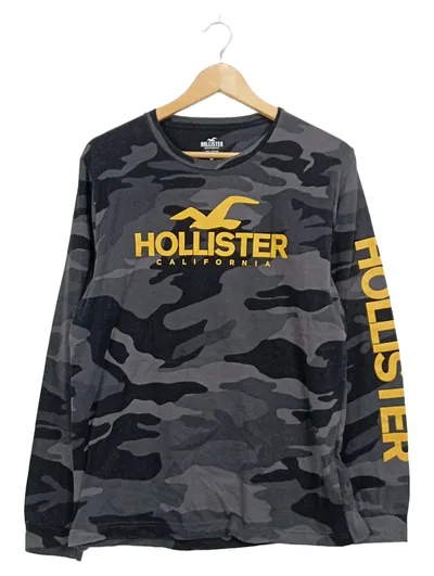 Hollister Langarmshirt Herren M Camouflage Grau Logo California