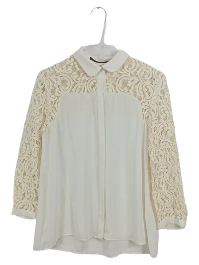 ZARA BASIC Damen Bluse Spitze Creme XS 34 Romantisch Elegant