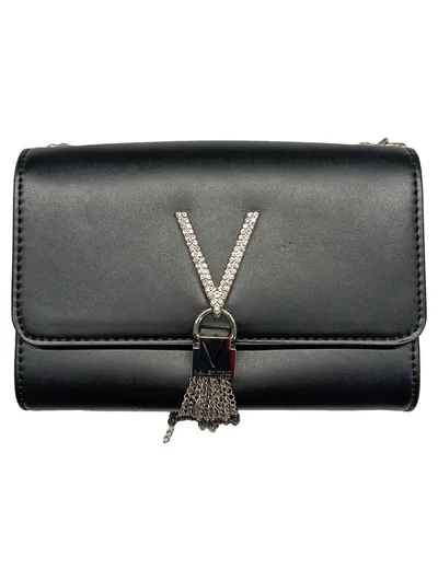 Valentino Damen Clutch Divina Schwarz Strass V-Logo Quaste Elegant