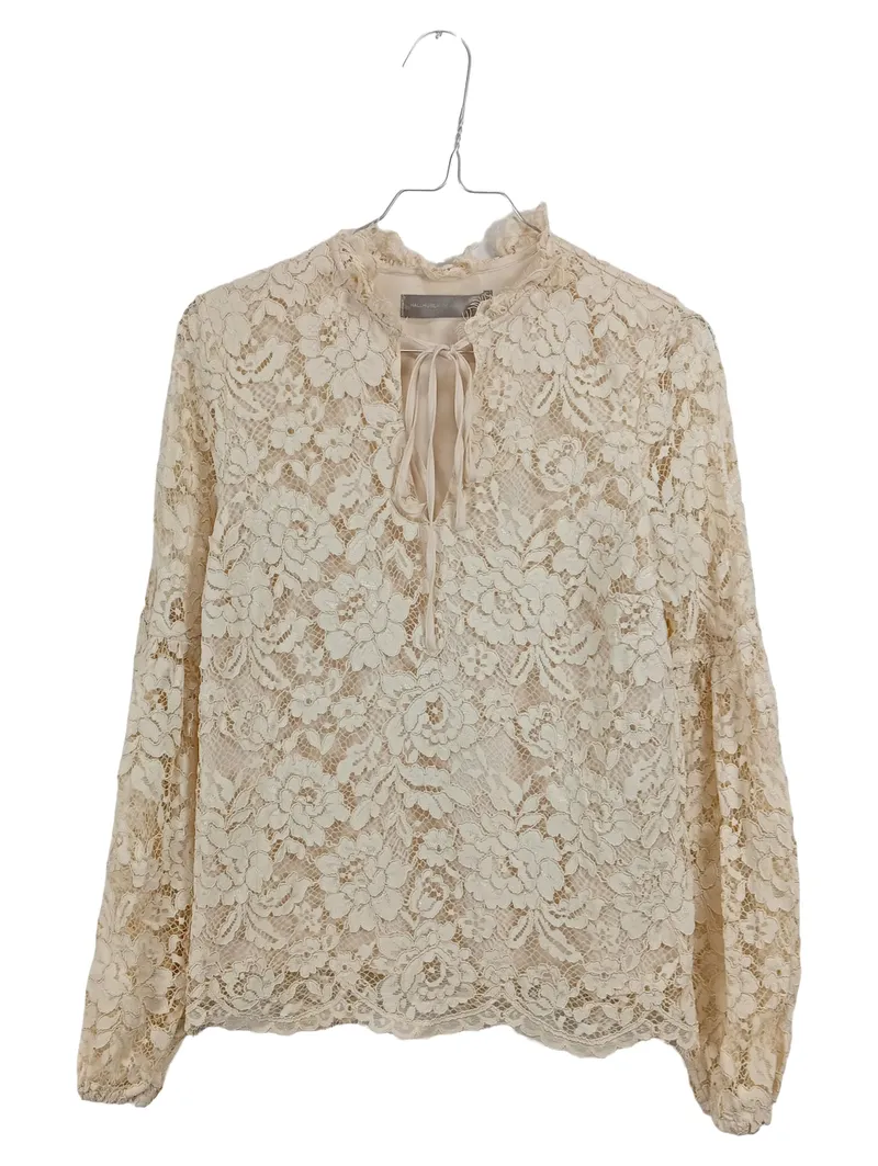 HALLHUBER Damen Spitzenbluse Langarm Gr. 34/XS Beige Floral Romantisch 1