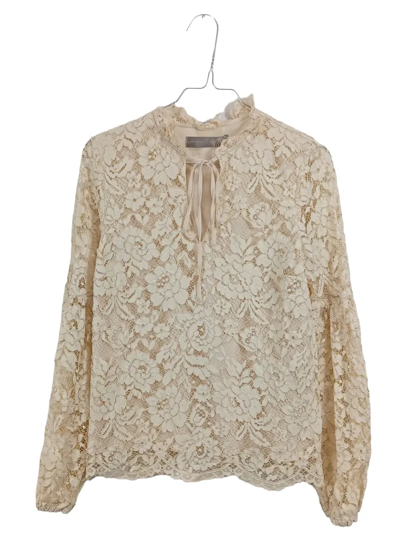 HALLHUBER Damen Spitzenbluse Langarm Gr. 34/XS Beige Floral Romantisch 2