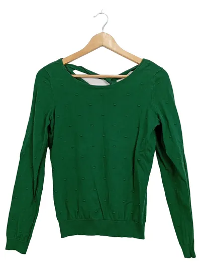ORSAY Damen Pullover Gr. 36/S Grün Lochmuster Rückenausschnitt Langarm