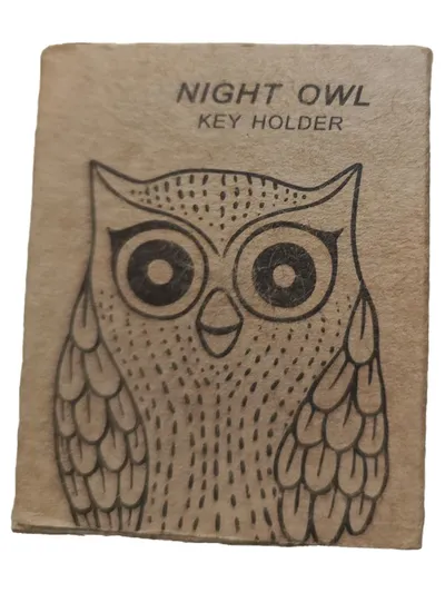 Night Owl Schlüsselanhänger Eule Vintage Beige Kunststoff Retro
