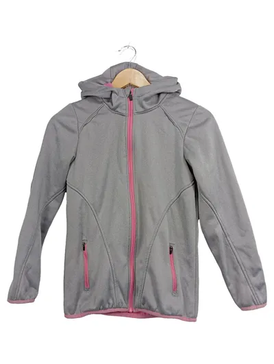 Crivit Mädchen Softshelljacke Gr. 146/152 Grau Pink Kapuze Fleece