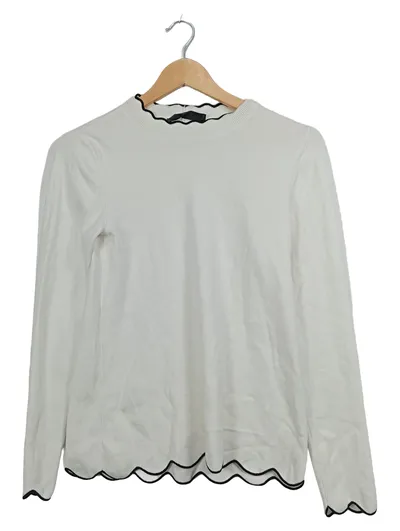 Hallhuber Damen Pullover Gr. 38/M Weiß Viskose Wellenkante Feinstrick Casual