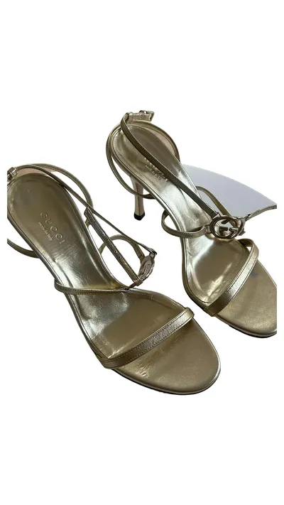 Gucci Sandaletten Leder Elegant Gold Damen Gr. 36 High Heels 10cm