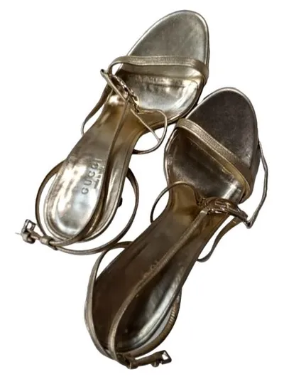 Gucci Sandaletten Leder Elegant Gold Damen Gr. 36 High Heels 10cm