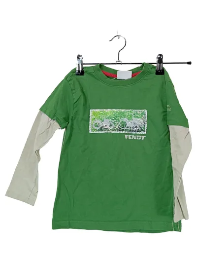 Fendt Kinder Langarmshirt Grün Traktor Pailletten Gr. 98/104
