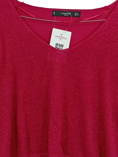MANGO Pullover Damen Gr. 36/S Pink Glitzer V-Ausschnitt Oversized Pulli