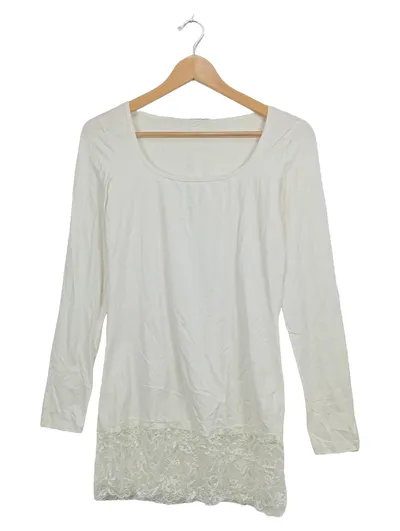 VERO MODA Damen Langarmshirt mit Spitze Weiß Gr. M Baumwolle