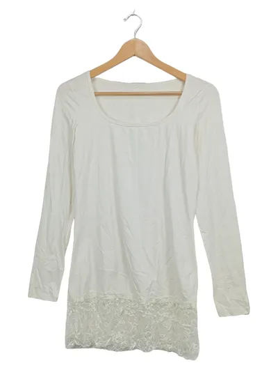 VERO MODA Damen Langarmshirt mit Spitze Weiß Gr. M Baumwolle